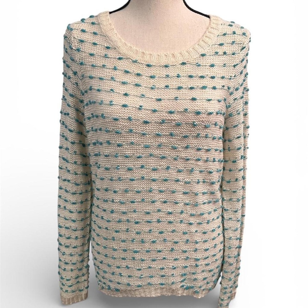 Freshman 1996 Turquoise & White Sweater with Zipper Back women's Medium Winter